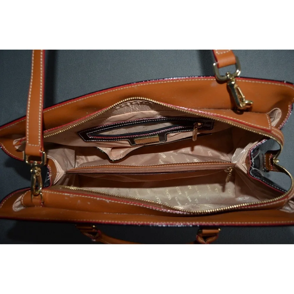 Arcadia Made In Italy Creative Designer Black Leather Laptop Satchel Handbag Bag